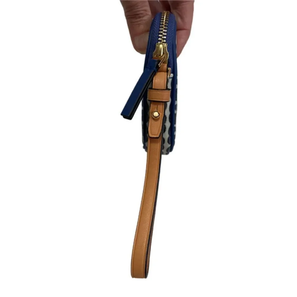Tory Burch Blue & Cream Wristlet Clutch